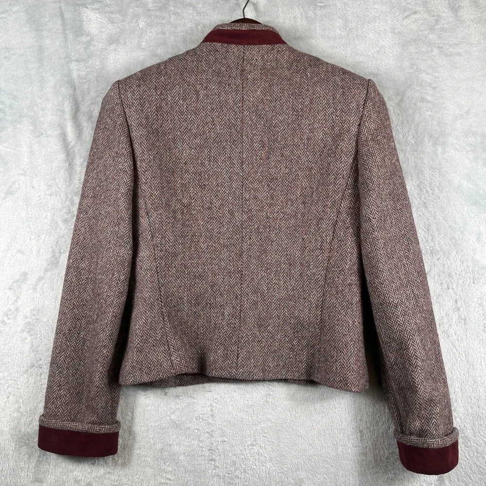 VINTAGE Raffinati Wool Blazer 8 Gray Burgundy Herringbone Lined Canada Trim